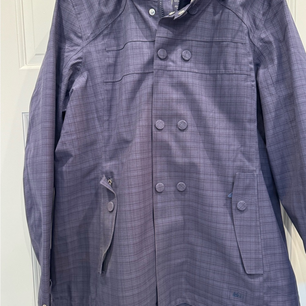 REI Women's Madrona Purple/Navy subtle plaid Ski Jacket shell